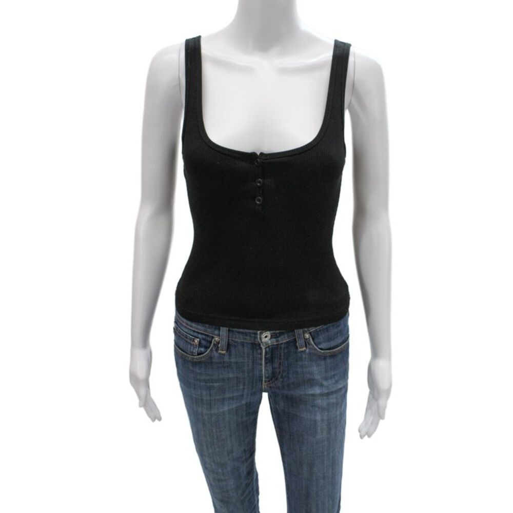 White Fox Womens Basic Black Rayon Henley Sleeveless Tank Size S